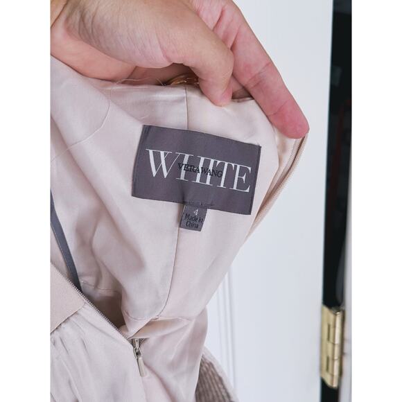 WHITE Vera Wang V-Neck Halter Gown Bridesmaid Dress Belted Bow Slit Size 4 Event - Picture 3 of 12